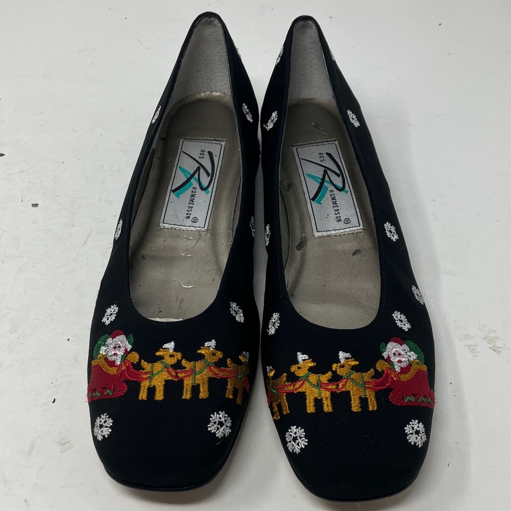 Ros Hommerson Christmas Flats 7.5N Sleigh & Reindeer Embroidery/Holiday Velvet - Picture 5 of 16